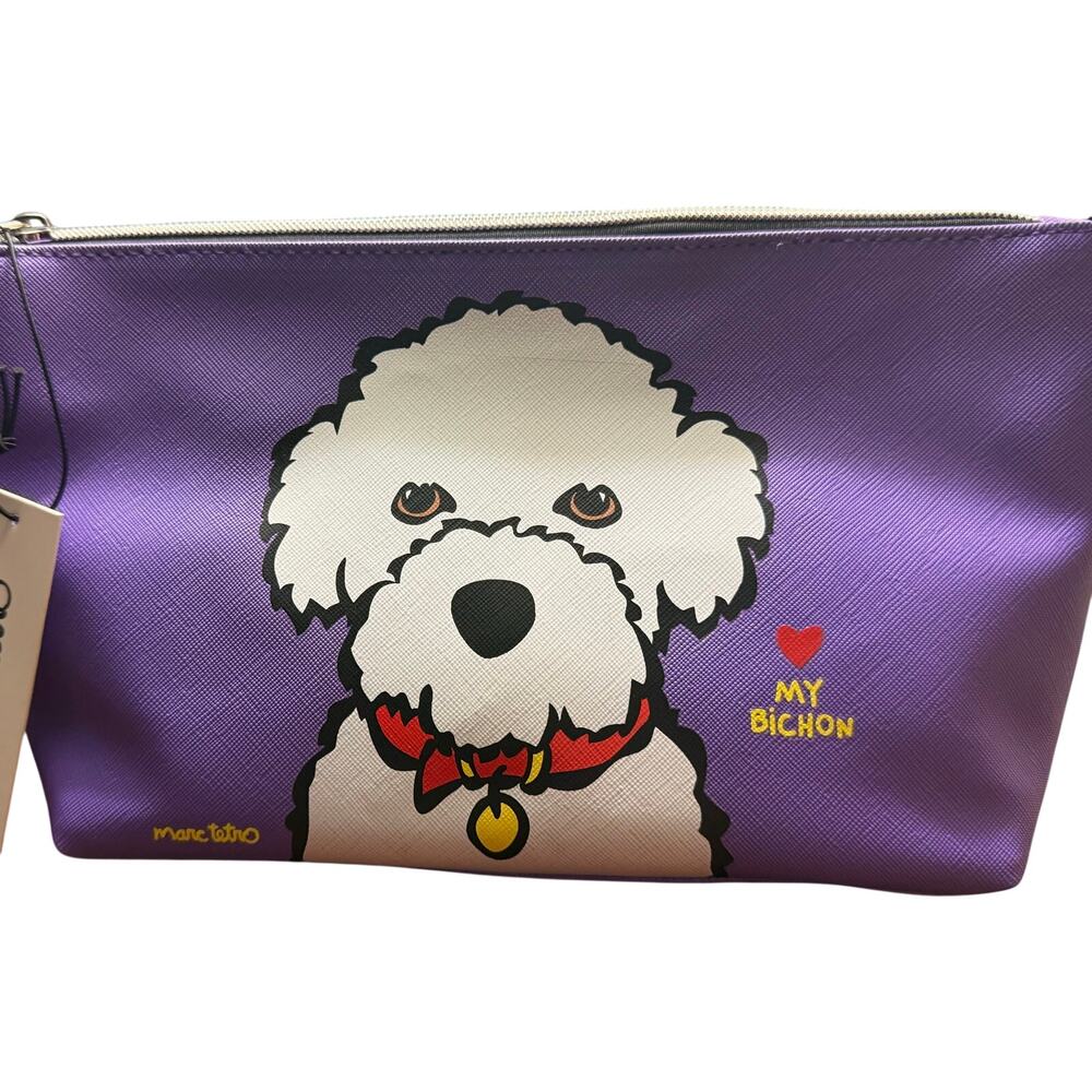 NWT Marc Tetro Love My Bichon Dog Zippered Makeup Pouch Bag Dog Mom